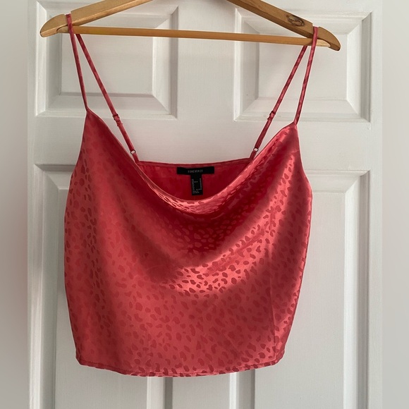 Forever 21 Spaghetti Strap Satin Cheetah Print Cowl Neck Crop Top Size M - Picture 1 of 5